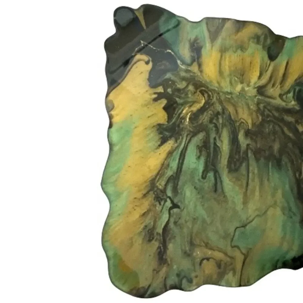 Acrylic Pour Art Resin Black Teal Gold Tray Irregular Edges